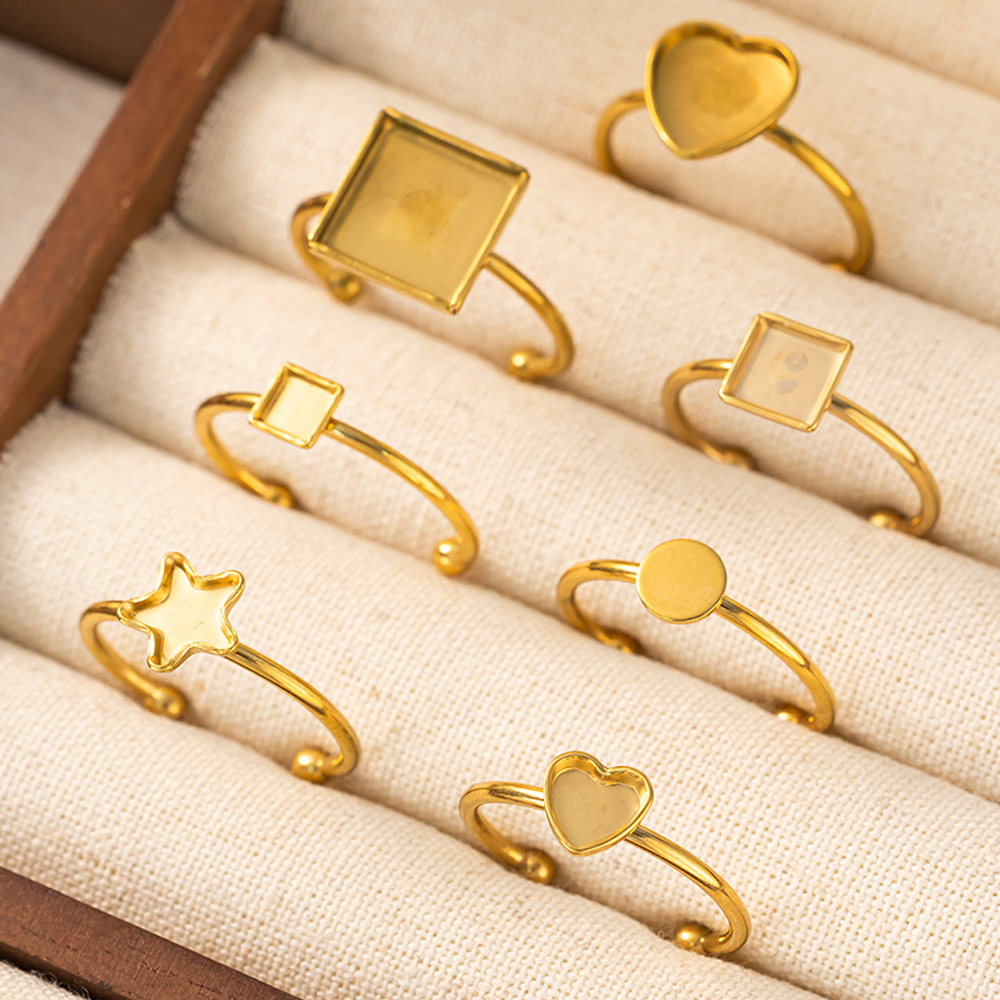 Ring Blank Adjustable - 5pcs Stainless Steel Adjustable Heart Open