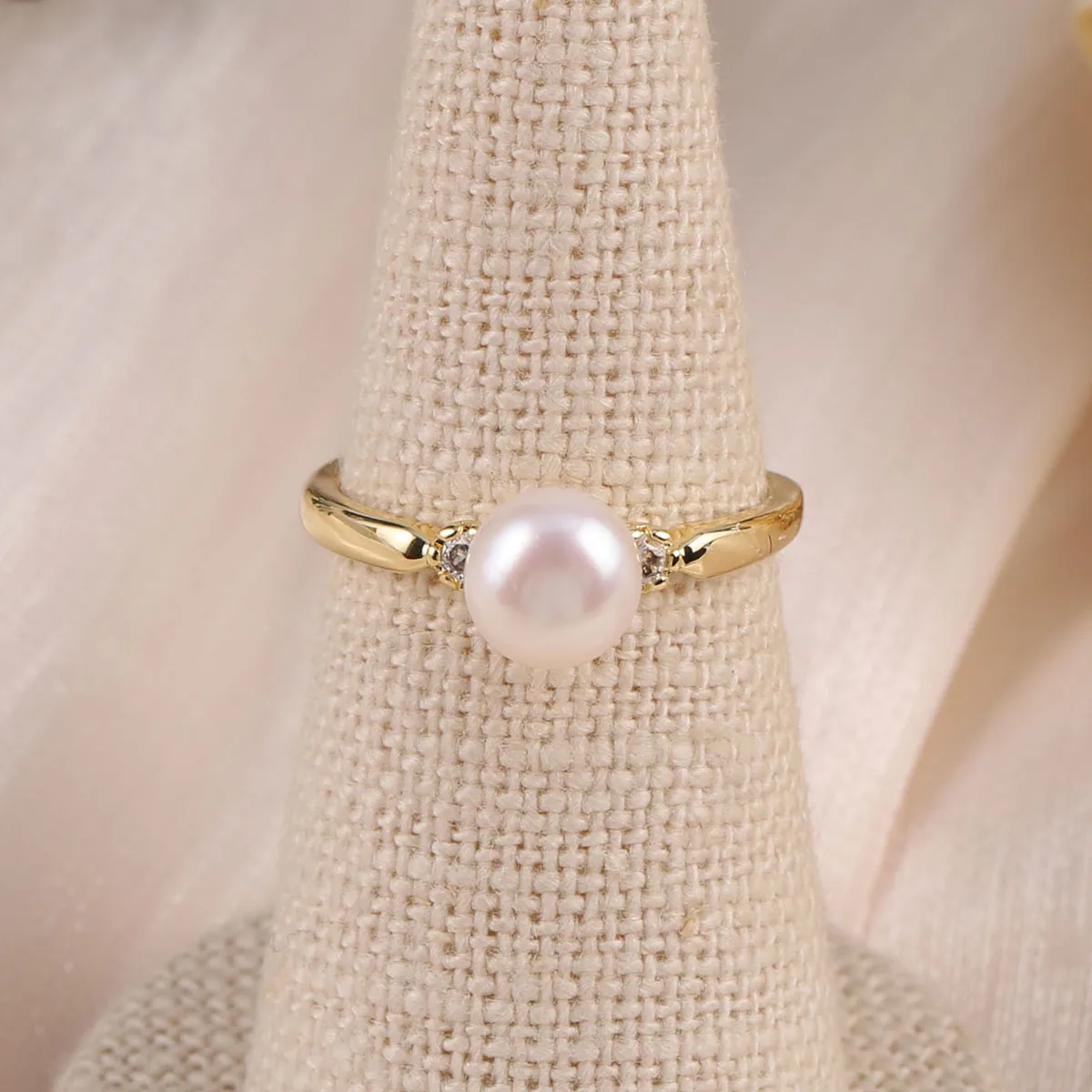 Ring Blank Adjustable - Natural Freshwater Pearls Rings Round Shape