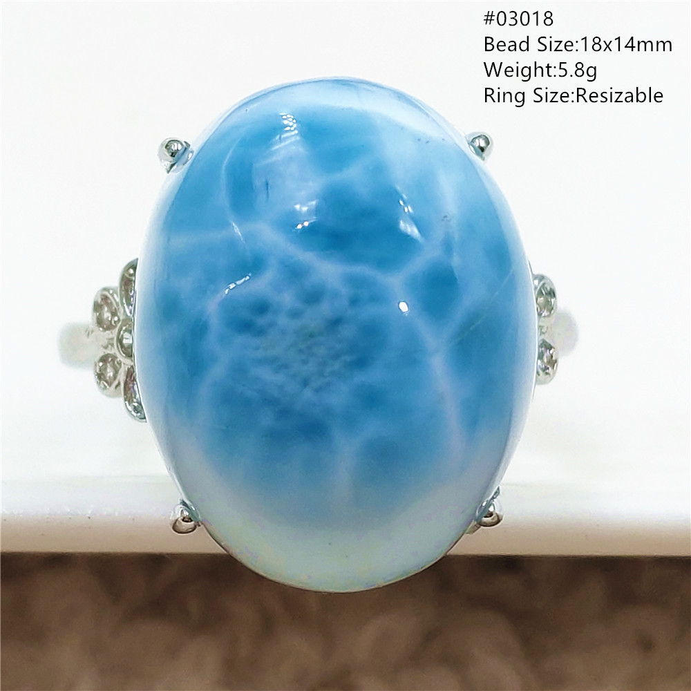 Ring Blank Adjustable - Natural Blue Larimar Gemstone Adjustable Ring
